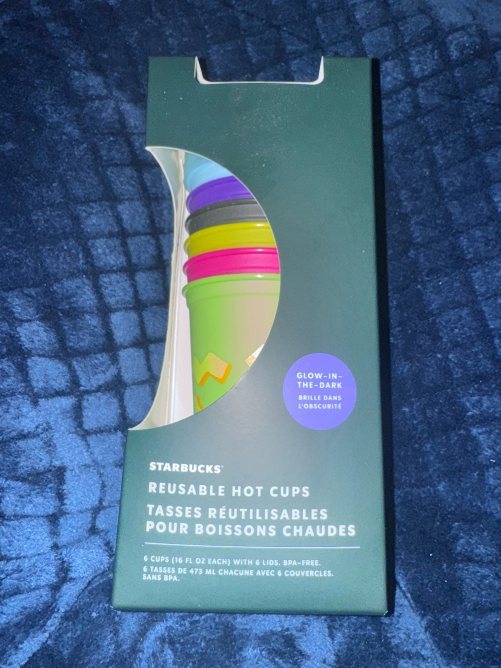 New In Box Starbucks Halloween Cup And Lid 6 PACK 16 oz. Glow in the Dark Set